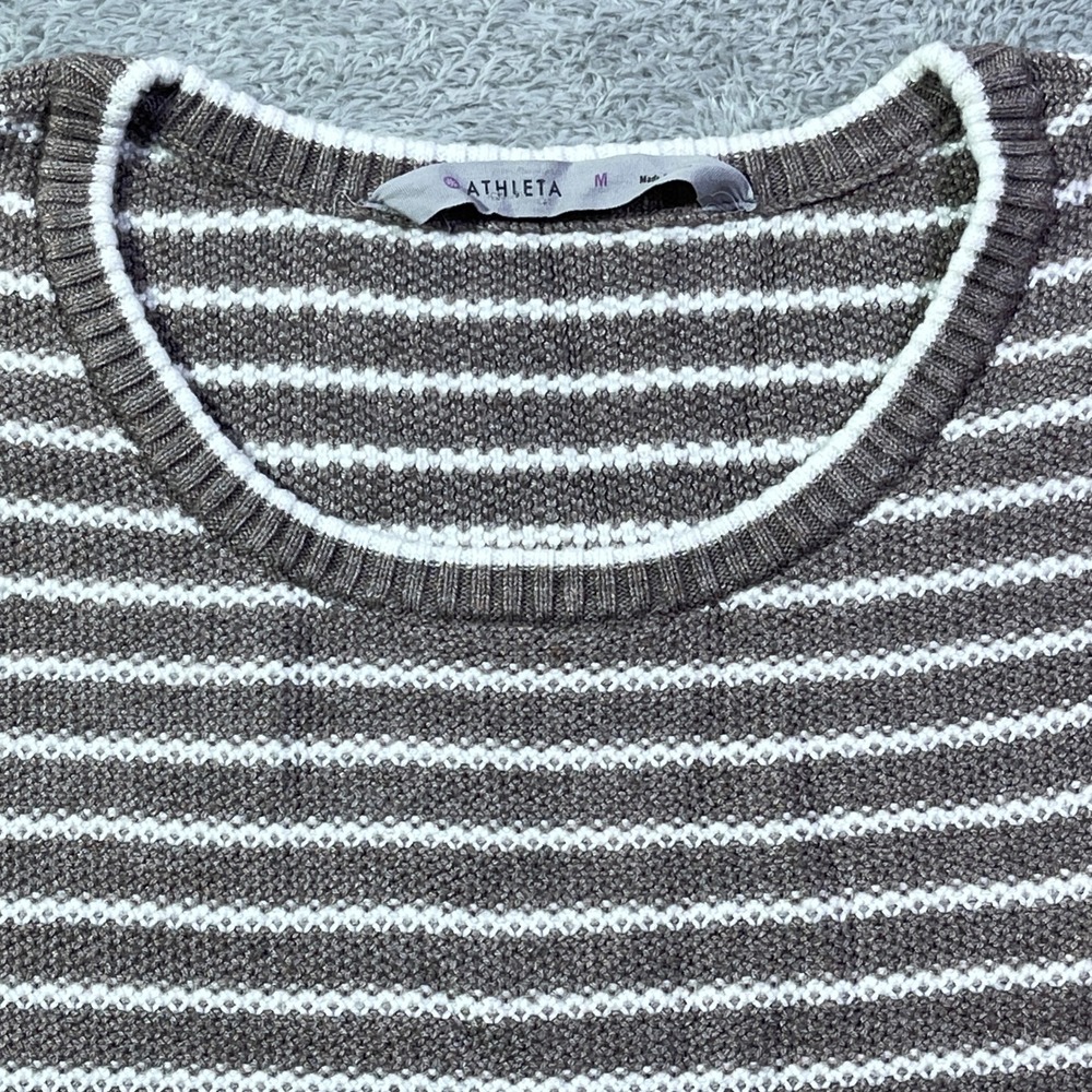 Athleta Striped Sweater Women's Size M Gray White Long Sleeve Knit Wool Blend
